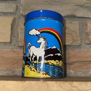 Vintage RARE Retro 1970-80's Rainbow & Unicorn Collectible Metal Tin